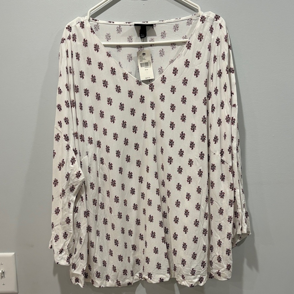 Lane Bryant White and Purple Patterned Blouse